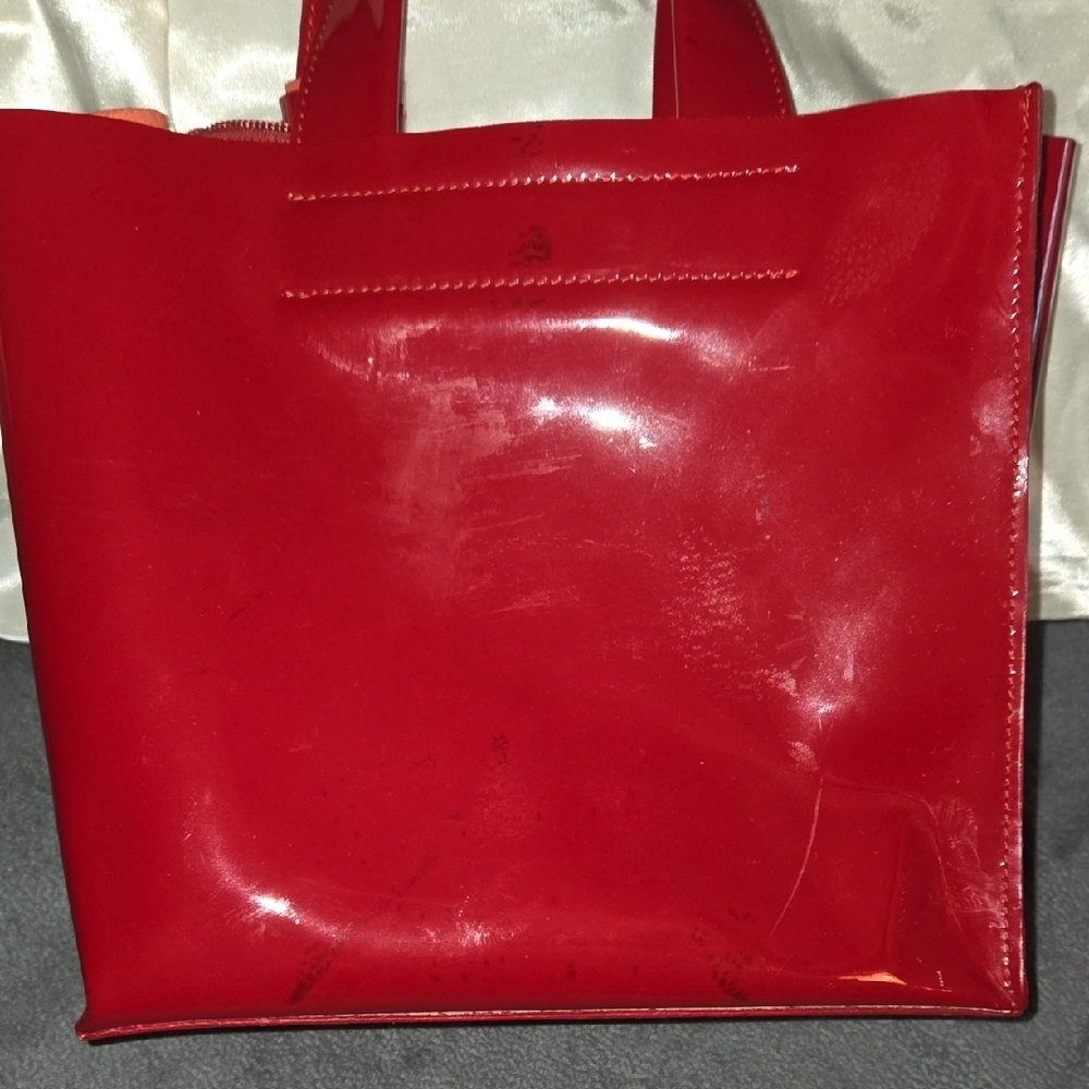 Furla Red Glossy Tote Bag with Metallic Charm - Picture 6 of 10
